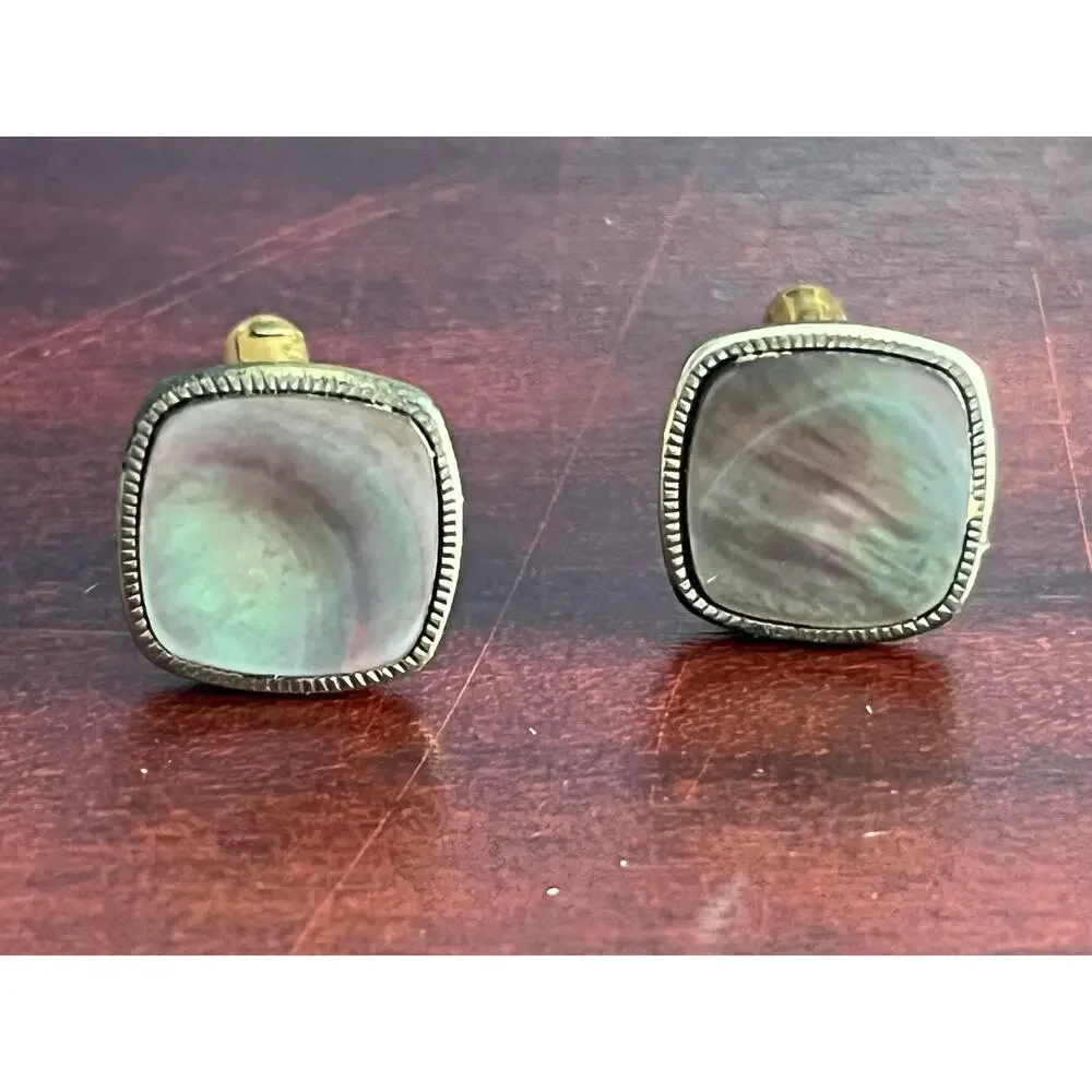 VTG 12K Gold Filled Mother of Pearl Cufflinks Square Swivel Back Classic Regency